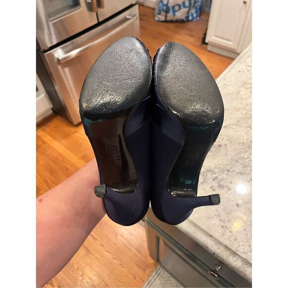 Nina Navy Satin Fabric Open Toe Formal Heels Sz 7 EUC - Picture 7 of 7